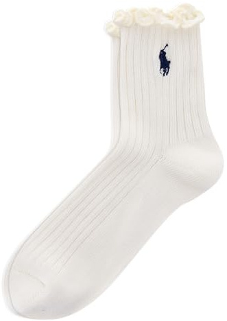 Polo Ralph Lauren Women's Lettuce Edge Ankle Sock, Ivory, Women's 4-10 | Authentic Polo Ralph Lauren, Sustainable Soft Cotton Blend, Lightweight Comfort, Shoe Size: 4-10, Solid Ivory