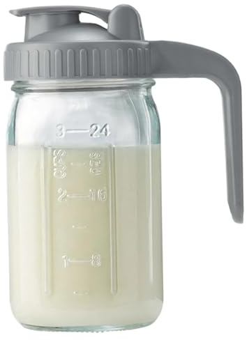 Pichet de lait maternel 32 oz de fuite en verre Bouteille rangement lait maternel avec couvercle et bec, bouche large bocal maçon pour les liquides, thé glacé, café glacé filtre du
