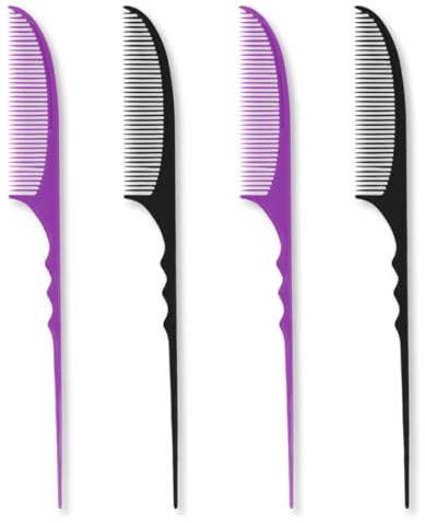 ZORVYN Lot de 4 brosses à cheveux, peigne en demi-lune, peigne antistatique, peigne résistant à la chaleur, peigne à manche, peigne à dents fines, peigne de coiffeur, brosse unisexe (noir + violet)