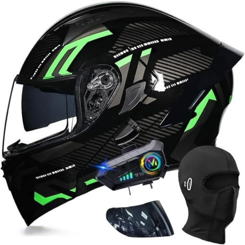 Bluetooth Casco Modulare Moto, Omologato ECE Integrale Casco con Doppia Visiera Parasole, Speaker Integrato Microfono(C0,XS(53~54CM))
