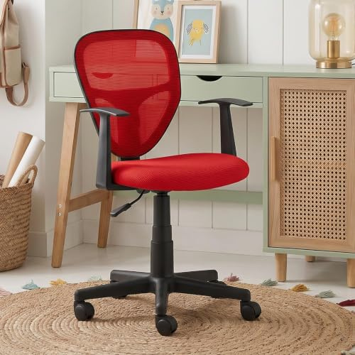 IDIMEX Schreibtischstuhl Kinder Studio-1 höhenverstellbar, Rot - Bürostuhl für Kinderzimmer ergonomisch, drehbar mit Armlehnen, atmungsaktiver Meshbezug [max. Belastbarkeit 100 kg]