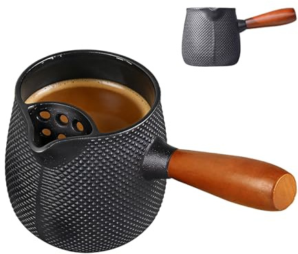 Teiera in ghisa - Bollitore con manico in legno da 600 ml per bollire | Teiera antigoccia | Garantire prestazioni senza interruzioni, per fornelli da cucina, desktop, viaggi, casa, ufficio, pranzo, do