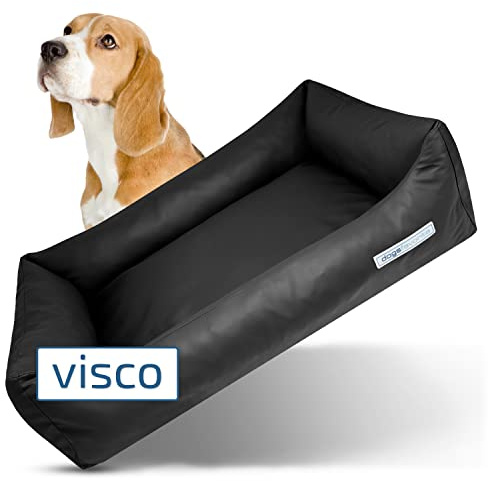 dogsfavorite Hunde-Bett mit Visco-Kissen - waschbares Hundekörbchen - hochwertiges Hundesofa - gelenkschonendes Hundekissen - robuste Hundematte - schwarz - Gr. XL - 130 x 95 cm
