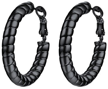 PROSTEEL Schwarz Ohrringe für Damen Mädchen 25 mm Schwarz Creolen Huggie Hoop Ohrstecker Modeschmuck