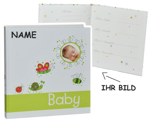 alles-meine.de GmbH Fotoalbum Baby erste Fotos - Schmetterling mit Foto - incl. Name - Gebunden zum Einkleben blanko - groß für bis zu 312 Bilder - Fotobuch/Photoalbum/Babyal..