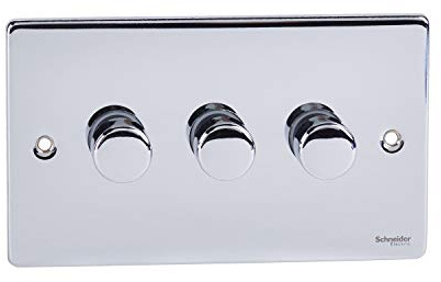 Schneider Electric GU6532CPC Ultimate Low Profile Polished Chrome 3 Gang 2 Way 250W/VA Mains & LV dimmer
