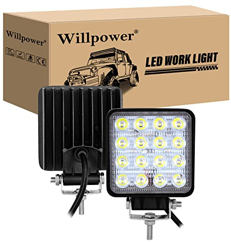 Willpower 2 st 4 tum 48 W LED-arbetslampor offroad LED-spot-ljusstång 12 V 24 V LED-skidor vattentät IP67 dimkörljus för bil 4 x 4 traktor lastbil ATV UTV SUV båt fyrkant