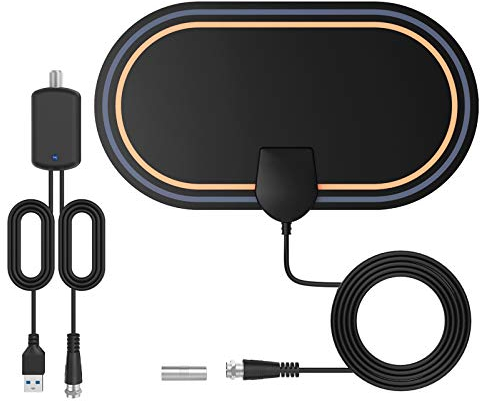 Bqeel Antenna tv interna per digitale terrestre DTT DVB-T/DVB-T 2 Antenna HDTV portabile con amplificatore segnale 4,4M, 120 mails per TV Digitale Support 4K HD/VHF/UHF/FM