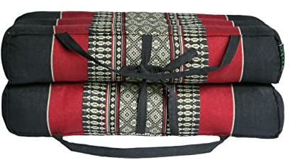 ANADEO YogaProducts Foldable - Cojín de Yoga y Meditación Plegable Zafu - Modular - Kapok 100% Natural y Reciclable - Firme y Robusto - Comodidad y Estabilidad - Negro Rojo - X1