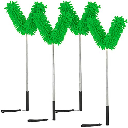 Sichler Haushaltsgeräte Staubwedel XXL: 4er-Set formbare Mikrofaser-Staubwedel, 2 Köpfe, Teleskop-Griff (Heizkörper Reiniger, Teleskop-Staubwischer)