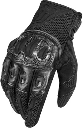 INBIKE Guantes Moto Hombre Cuero Piel De Cabra Pantalla Táctil Guantes Guantes De Motocicleta Antideslizante Transpirable con Buena protección De Carbono y TRP(Negro-L)