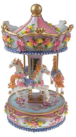 Lutèce Créations Miniatur Karussell aus Kunstharz mit Spieluhr/Spieldose/Musikbox, rotierenden Pferden und 18-Ton-Federspielwerk - Blumenwalzer - Der Nussknacker (P. I. Tschaikowski)