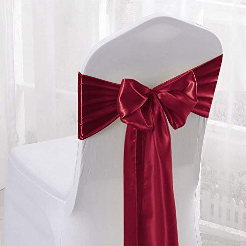 Namvo 25PCS Elastischer Satin Stuhl Bowknot Sch?rpen Rücken Dekoration für Hochzeit, Party, Zuhause (Weinrot)