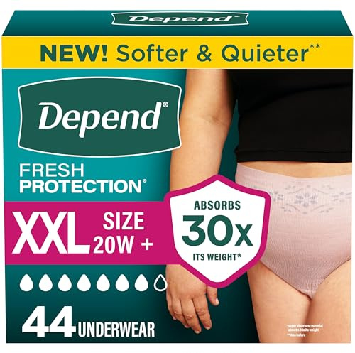 Depend Fresh Protection – Lot de 44 couches pour adulte, incontinence et post-partum, fuites urinaires pour femme, jetables, maximum, extra large, blush (2 paquets de 22), l'emballage peut varier
