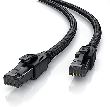 CSL - CAT8.1 Netzwerkkabel 40 Gbits 0,5m Baumwollmantel Black Series LAN Kabel Patchkabel RJ45 - CAT8 Gigabit Ethernet Cable - 40000 Mbits - S/FTP PIMF Schirmung - kompatibel zu CAT6 CAT7