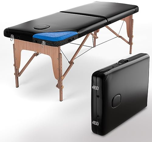 FENIXSHOP24 LETTINO MASSAGGIO IN LEGNO 2 ZONE - LETTINO MASSAGGI,LETTINO ESTETISTA FISIOTERAPIA,TATTOO,PORTATILE RICHIUDIBILE COD-05(NERO)