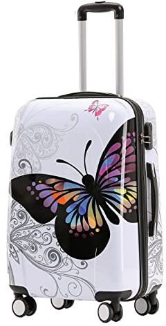 BEIBYE Reisekoffer Hartschalenkoffer Trolley TSA-Schloss Polycarbonat Koffer (Butterfly, L)