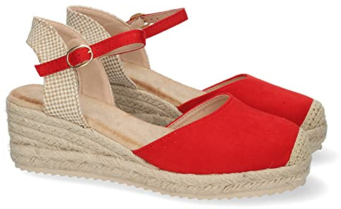 shoes&blues.es 63045-Sandalia de Cuna para Mujer, Forrado de Yute, Pala Cerrada, y Cierre de Hebilla, Primavera Verano 2022. Talla 40 Rojo