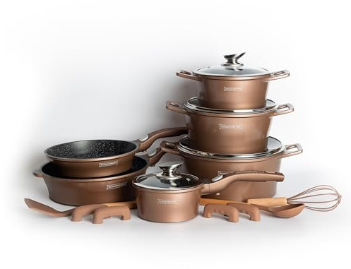 ROYALTY LINE_RL-ES2014M COPPER_Ensemble de batterie de cuisine à revêtement en marbre_60*37 * 43 cm