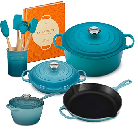 Le Creuset Set di pentole in ghisa per sposini, 13 pezzi, colore: Caraibi