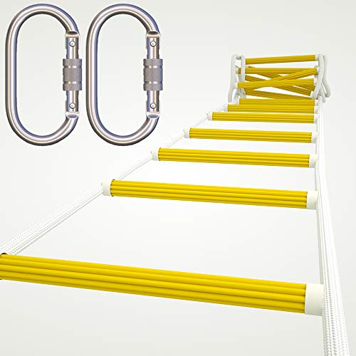 Rope Ladders for Fire Escape 16ft (5m) - Emegency Evacuation Ladder with Carabiners - Fire Rescue Ladder Set - Balcony Escape Ladders - Life-saving Tool for Family - Survival Rope - Certified