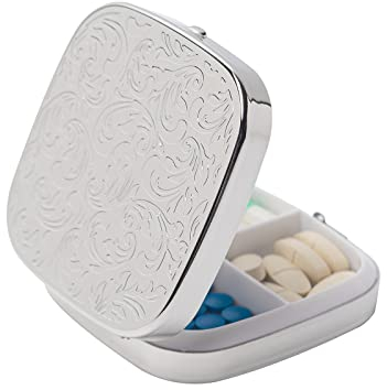 Tragbare Reisemedizinbox aus Metall / 3-8 Fächer (Square Silver)