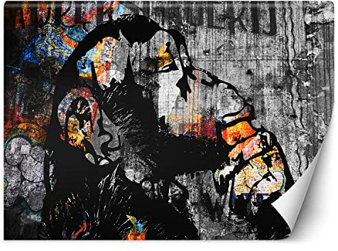 Feeby Papier Peint Intissé Chimpanzé Singe Street Art 150x105 cm gris XXL Moderne Décoration Murale Tableaux Muraux Tapisserie Salon Chambre à coucher Banksy Graffiti