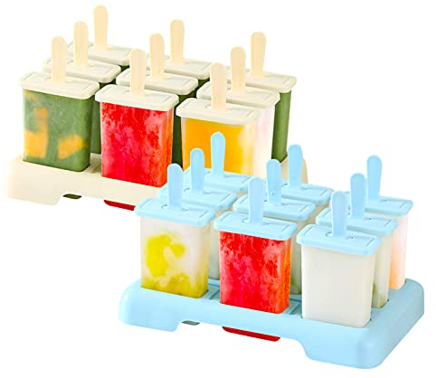 Moldes Helado, 18 Molde Barra Helado Reutilizable Molde para Hacer paletas Moldes Paletas Chocolate(Azul, Beige)