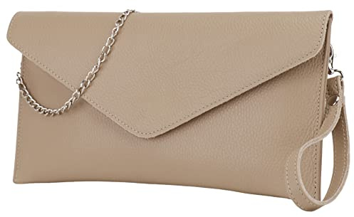 SH Leder Echtleder Clutch Umhängetasche kleine Tasche elegant Abendtasche in genarbt Rindleder mit Tragkette 31,5x16,5cm Saya G369