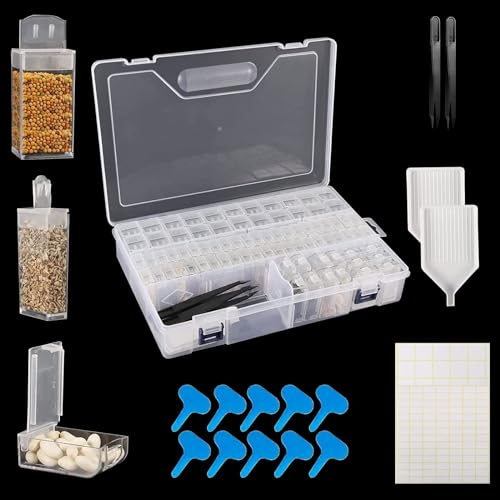 80 Slots Kunststoff Saatgut Aufbewahrungsbox, Seed Storage Organizer mit Etikett Aufkleber, Klare Kunststoff Perlen Aufbewahrungsbox, für Saatgut, Diamond Painting Aufbewahrung, Schmuck, Kleine Perlen