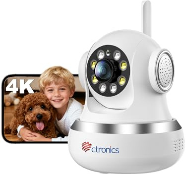 Ctronics Innen Überwachungskamera 4K Auto-Tracking WLAN | 20m Farbnachtsicht, Licht/Alarm, Dualband, 8 Positionen, App/PC, Cloud/256GB/TF/FTP, 2-Wege-Audio