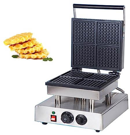 Lot de 4 gaufriers électriques antiadhésifs commerciaux 220 V 1750 W - Contrôle de la température et du temps - Gaufrier belge carré - Convient pour restaurant, collation