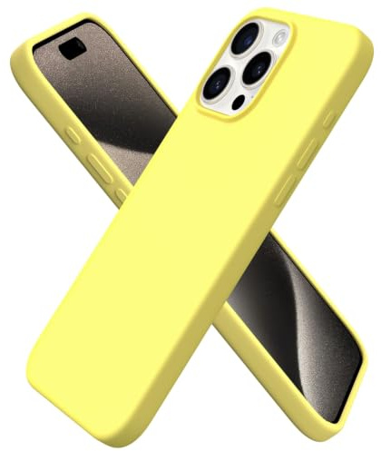 ORNARTO Cover per iPhone 15 Pro Silicone,Antiurto,Giallo limone | Silicone Liquido Premium,Protezione Completa,Morbida al tatto,Custodia per Telefono con Fodera in Microfibra Antigraffio
