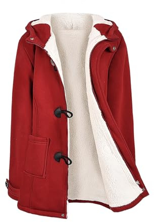 Nadeer Plüsch Jacken Für Damen Mantel Trenchcoat Kapuzenjacke Hornknöpfe Winter Parka Wollmäntel Winterjacke Fleece Hoodie Coat Pullover Kapuzen Wintermantel