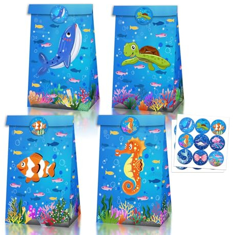12 Packung Meer Tiere Party Gunst Taschen Ozean Sea Life Goodie Candy Bags unter dem Meer Partei behandeln Taschen für Geburtstag Zubehör