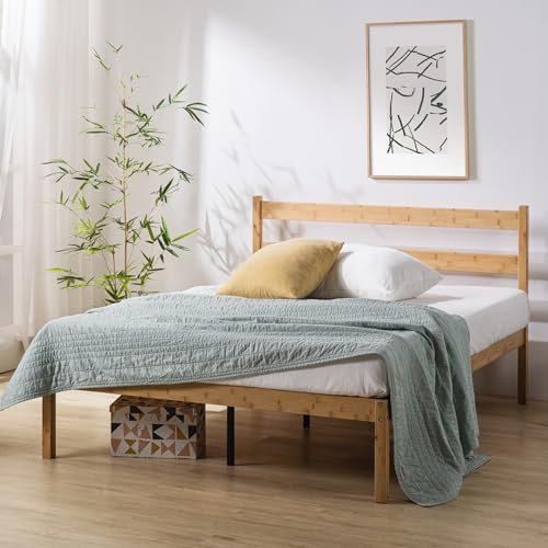 Zinus Ellie Struttura Letto Singolo 80x190 cm con Testiera in Bambù - Altezza 36 cm - Rete Singola con Doghe in Legno con Spazio Sottostante - Facile da Montare - Marrone