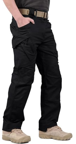 Hiwise Men's Ripstop Tactical Pants Water Resistant Stretch Cargo Pants Lightweight EDC Hiking Work Pants (Black, 30WX30L)
