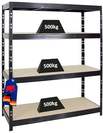 PROREGAL Profi Schwerlastregal Rhino BREIT schwarz HxBxT 180x160x60cm Fachlast 500kg 4X Spanplatten-Ebenen 8mm Garagenregal, Lagerregal, Steckregal, Weitspannregal