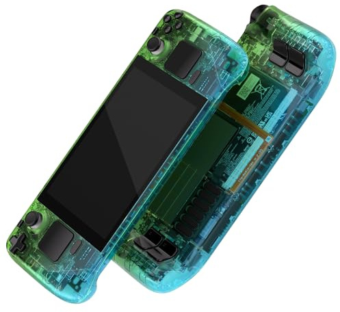 eXtremeRate Ersatz Hülle & Tasten Set für Steam Deck, DIY-Full Gehäuse Custom Skin Front Case/Rückplatte/Buttons Zubehör Set für Steam Deck LCD Console(Gradient Clear Grün Blau)–Ohne Konsole