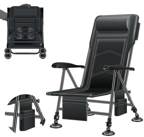 LNJZMDSS Klappstuhl Fürs Camping, Angelstuhl Mit Armlehne(Bis 150 Kg Belastbar), 8-Stufig Verstellbarer Rückenlehne, Aus Alulegierung Und Für Outdoor Anglerstuhl,001