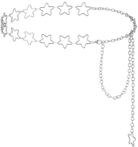 Jeffdad Damen Stern Gürtel Kleid Kettengürtel, Einstellbare Taillenkette Mode Silber Metall Kettengürtel Damen Metallgürtel Legierung Taille Gürtel Einstellbare Taillenkette Waist Chain Belt for Women