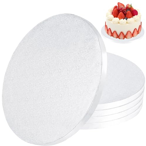 Gute 5 Stück Cake Board,25cm/10 Zoll Tortenunterlage Rund,Pappe Tortenunterlage,Cakeboard,Tortenunterlagen,Kuchenplatte,Wiederverwendbar Torten Unterplatten für Kuchen und Torten(Silber,10Inch) a