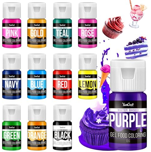 Lebensmittelfarbe Gel - 12 Farben x 13g Hoch Konzentriert Gel Lebensmittel Farbe zum Kuchen, Backen, Ostereiern, Getränken - Zuckerfrei Food Coloring für Fondant, Zuckerguss, Slime, Tortendeko