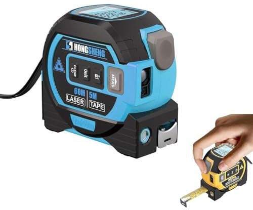 Hapihom Mètre ruban numérique 3 en 1 avec écran LCD, mètre ruban avec fonction de stockage des données historiques et mètre ruban de 16 pieds, bleu 60 m
