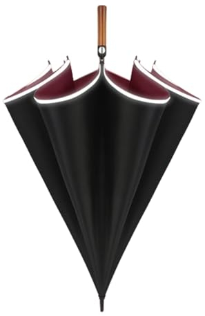 KJZQXYX 153 cm großer Golfschirm, winddichter und winddichter Regenschirm mit reflektierendem Streifen und langem Griff, Öffnung mit einem klick (red)