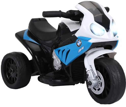 HOMCOM Moto électrique Enfants sous Licence BMW S1000 RR, 3 Roues, 6V et 2,5 Km/h, Voiture électrique Enfants avec Effets Lumineux et sonores, Moto Enfant, Charge Max. 20 kg, Bleu