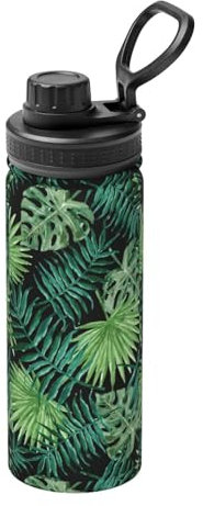 Bouteilles d'eau transparentes en acier inoxydable avec motif feuille de palmier - 532 ml - Résistance à la chaleur - Pour l'extérieur, les voyages - Pour homme et femme