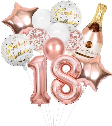 Anlgdi Folienballon Champagne Rosegold, Luftballon 18. Geburtstag Deko Mädchen, Geburtstagsdeko 18 Jahr Mädchen, Helium Ballon Champagner Flasche Bier Happy Birthday Deko für 18. Geburtstag Party Deko