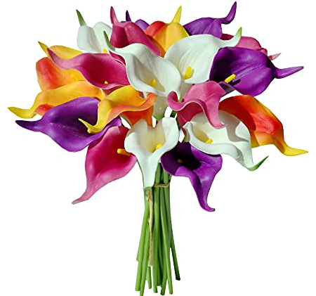 Nvzi Künstliche Calla-Lilien, Seidenblumen, bunt, 34 cm, für Muttertag, Zuhause, Küche und Hochzeit, 20 Stück