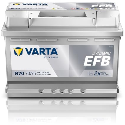 VARTA Automotive DYNAMIC EFB (N70) 12V 70Ah 760A - Nassbatterie für Start-Stopp Systeme - Starterbatterie für Autos mit erhöhtem Energiebedarf - Wartungsfreie Bleisäurebatterie